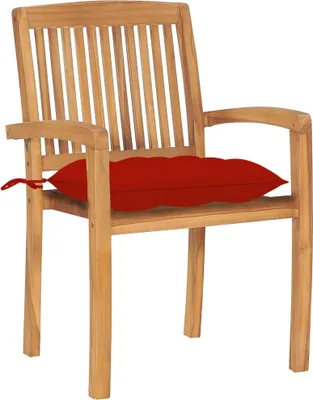 Produktbild von vidaXL Gartenstühle 2 Stk. mit Roten Kissen Massivholz Teak
