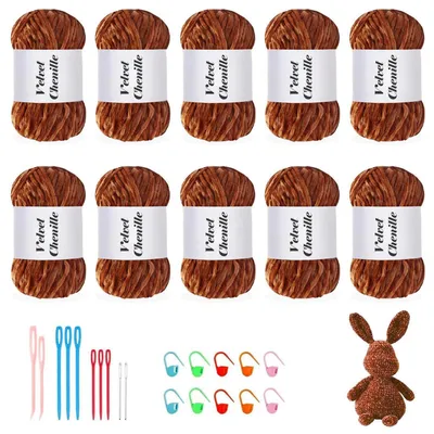Produktbild von Chenille Garn 1000g (10x100g) Samtig Kuschelweich Karamell zum Stricken & Häkeln