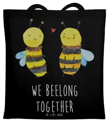 Produktbild von Mr. & Mrs. Panda Schultasche Biene Verliebt - Schwarz - Geschenk, Tote Bag, Alltagstasche, Tasche, Einkaufstasche, Laptoptasche, Stoffbeutel