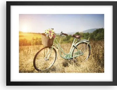 Produktbild von Gerahmtes Poster - Schwarzer Rahmen - Fahrrad Wiese Blumen - 40x30 cm - Wand Bild - Wanddeko - Wandbilder - Kunstposter - Wandposter - Bilderrahmen - Bilder - Kunstdruck - Wandbild - P2BAA40x30-4206