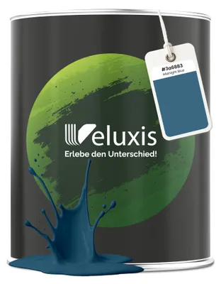 Produktbild von Wandfarbe Blau Petrol Grau Matt Innenfarbe – Deckkraft Klasse 1, VOC-frei, Ohne Grundierung, Tropfarm – Wohnzimmer & Schlafzimmer – 2,5L – Veluxis (Midnight Blue)