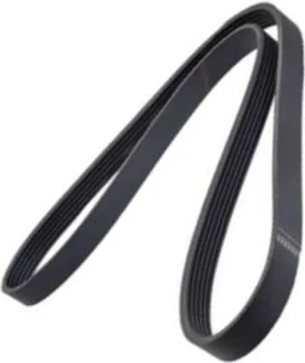 A black serpentine belt on a white background.