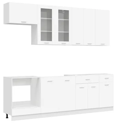 Image de vidaXL Ensemble de cuisine LYON, 8 pièces, blanc, matériau de bois
