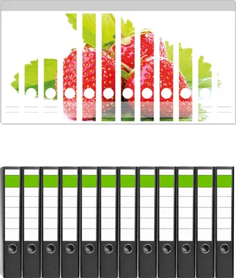 Produktbild von Wallario 12 Stück schmale Ordner inkl. Klebeetiketten mit Motive Frische rote Erdbeeren für die Küche -  Set mit Rückenschildern / Ordnerrücken Stickern