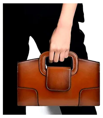 Produktbild von Damen Leder Vintage Handtasche Clutch Henkeltasche Abendtasche Umhängetasche Ledertasche Schultertasche mit Schulteriemen