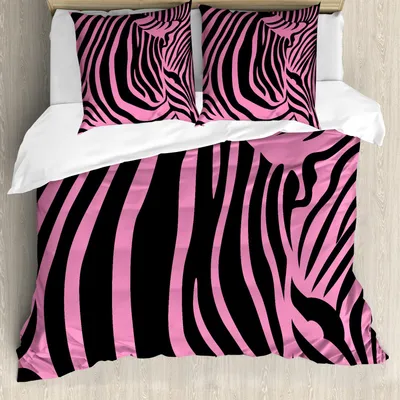 Produktbild von ABAKUHAUS rosa Zebra Bettbezug Set, Vibrierender Hintergrund-Zebra-Haut-künstlerischer Avantgarde-Stammes- Punkindie wild, 155 x 220 cm + 80 x 80 cm, Fuchsia Schwarz