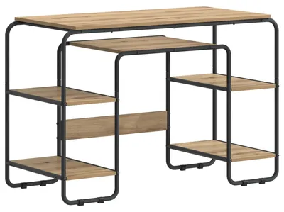 Image de Bureau avec espace de rangement, en chêne artisanal, dimensions : 113,5 x 52 x 75,5 cm