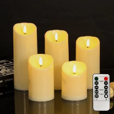Produktbild von Wasserfeste Außenkerze mit LED-Licht - 5 Stück - Drahtlos & Sicher - 7,5*10-12,5-15-17,5-20CM - Blinkende LED-Kerze - Tageschaltuhr und Batteriebetrieb - Ohne Batterie
