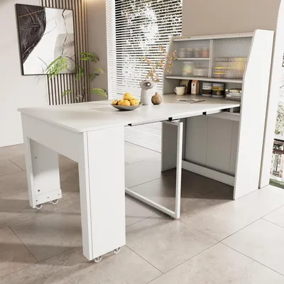 Immagine prodotto di Tavolo da pranzo allungabile, bianco, dimensioni 52/132,5 x 80 x 76 cm. Salvaspazio, multifunzionale