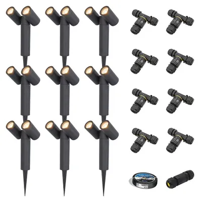 Produktbild von hoftronic LED Gartenstrahler Pinero Doppel 8W 690lm 2700K IP65 Schwarz - Inklusive Installationsmaterial (Kabel & Verbinder)
