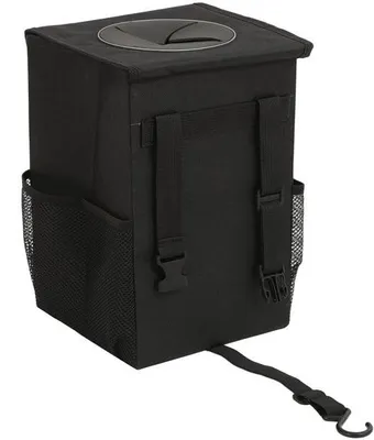 Immagine prodotto di Contenitore su ruote con coperchio a ribalta e grande capacità - Contenitore per rifiuti multifunzionale, pieghevole e impermeabile per l'auto, dotato di tasche portaoggetti