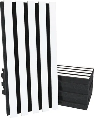 Zdjęcie produktu dla Zestaw 12 sztuk – Panele akustyczne z płyty wiórowej (HDF) "Pole-HALF" | 50x25 cm | Dyfuzja dźwięku | Redukcja hałasu | [53 mm | Biały]