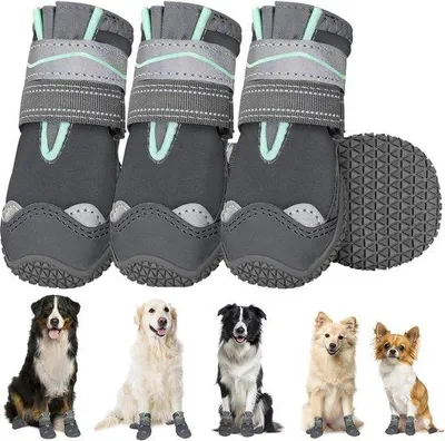 Immagine prodotto di Scarpe per cani Famanu - confezione da 4 pezzi, impermeabili e antiscivolo - con elementi riflettenti - adatte a cani di piccola, media e grande taglia