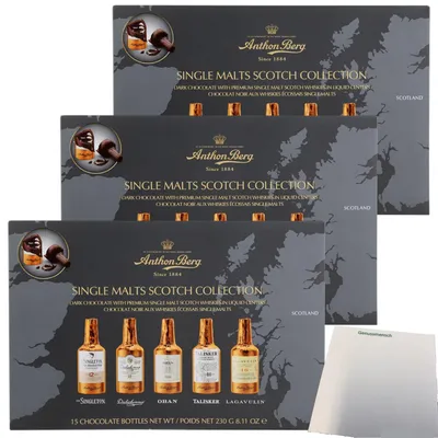Produktbild von A.Berg Schokolade Whisky Flaschen 3er Pack (3x230g Packung) + usy Block