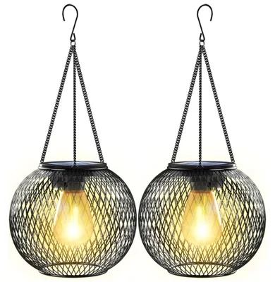 Produktbild von Solar Gartenlampe Hängelampe Kugel 2er Set Außenleuchte Metall Warmweiß IP65 34,5 x 14 cm