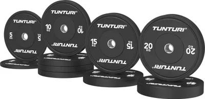 Produktbild von Tunturi Platinum Bumperplatten – Hantelscheiben Gewichte – Hantelscheiben Set 120kg – Schwarz