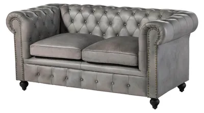 Produktbild von MASSIVMOEBEL24.DE Sofa 2-Sitzer Echtleder 158x82x75 grau CHESTERFIELD #202