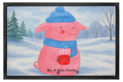 Produktbild von Mr. & Mrs. Panda fußmatte Schweinchen Glühwein Design 60 x 90 cm - Weiß - Geschenk, Spruch, Fußabtreter, Betrunken, Weihnachtsmarkt, Outdoor-Matte, Bodenvorleger