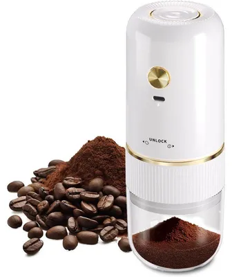 Produktbild von Elektrische Gewürzmühle Akku mit Keramik Mahlwerk, Mini Grinder kabellos, Mahlgrad einstellbar für Kräuter, Kaffee, Gewürze & Pulver