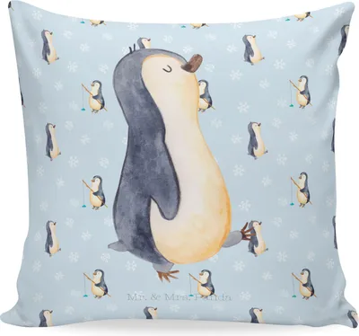 Produktbild von Mr. & Mrs. Panda Sofakissen Pinguin marschieren - Blau - Geschenk, Bruder, kissen bedruckt, für sofa, Kleines, Pinguine, mikrofaser kopfkissen, Spazieren, 40x40, Familie