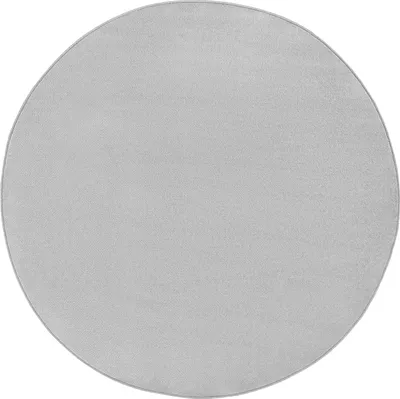 A plain, circular rug shown from a top-down perspective.