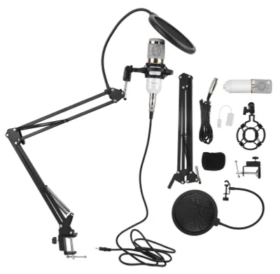 Immagine prodotto di Kit microfono a condensatore USB con braccio flessibile BM800 per PC desktop e notebook (bianco-argento)