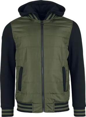 Produktbild von RED by EMP Herren oliv-schwarze Collegejacke mit doppellagiger Kapuze und gestreiften Rippbündchen L