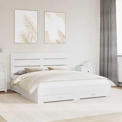 Obrázok produktu pre Maison Exclusive – posteľový rám s zásuvkami Biela 180 x 200 cm Drevený materiál