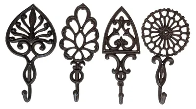 4er-Set Wandhaken aus Gusseisen, dekorativ, ca. 25 x 12 cm