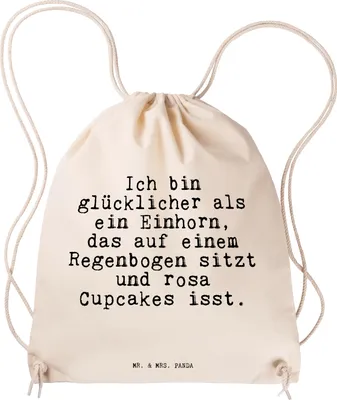Produktbild von Mr. & Mrs. Panda Turnbeutel Ich bin glücklicher als... - Transparent - Geschenk, Beutel, Unicorn, rucksack, Einhörner, Sprüche, Jutebeutel, Einhorn, gym, Drawstring Bag