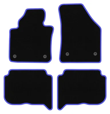 Produktbild von Velours-Fußmatten für Volkswagen Touran I 2FL 2010- (Minivan) – 4-tlg, Schwarz/Blau, passgenau – Wielganizator CARLUX