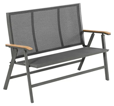 Produktbild von Dehner Klappbank Colmar, 2-Sitzer, 127 x 99 x 61.5 cm, Aluminium/Textilene/FSC® Teakholz, grau