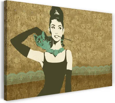 Produktbild von Leinwandbild (60x40cm): Audrey Hepburn, echter Holz-Keilrahmen inkl. Aufhänger, handgefertigt in Deutschland