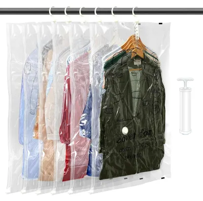 Image de Lot de 6 sacs de rangement sous vide pour vêtements, format 110 x 70 cm, avec pompe, pour gagner de la place