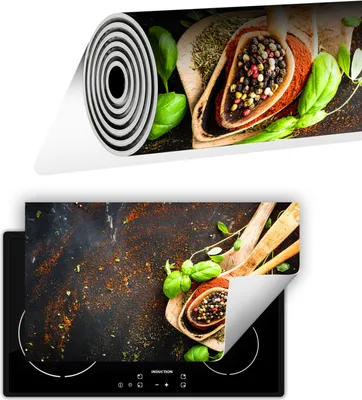 Produktbild von Herdabdeckplatte abdeckung Glaskeramikkochfeld abdeckplatte 90x52 cm Anti Rutsch Matte Aufrollbar, Gewürze Bunt