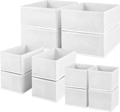 Produktbild von Schubladen-Organizer 12 Stück, weiß, 3 Größen, faltbare Stoff-Aufbewahrungsboxen, für Kleiderschrank