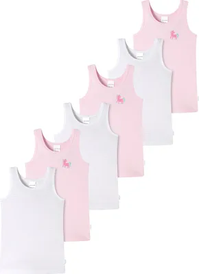 Produktbild von Schiesser 6er Pack Kids Girls Feinripp Organic Baumwolle Unterhemd / Tanktop Mit tonalem Einfass an Hals und Arm, Herrlich bequeme Feinripp-Qualität, Aus reiner Baumwolle