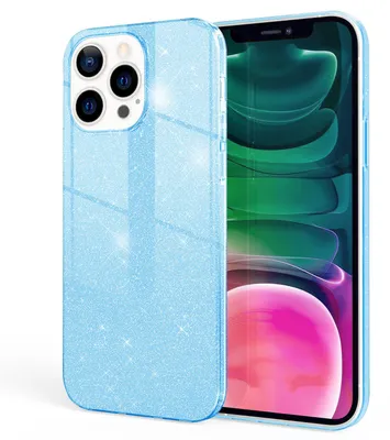 Immagine prodotto di NALIA Custodia Glitter robusta per iPhone 13 Pro, Custodia protettiva ibrida Glitter antiurto Custodia in silicone rinforzata Blu