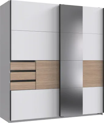 Produktbild von Schwebetürenschrank >Bremen< in WEISS + MULTIPLEX - 180x198x65cm (BxHxT)