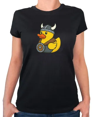 Produktbild von Huuraa Damen T-Shirt Quietscheente Wikinger Gummiente Viking M Black Bio Baumwolle Fairtrade Damenshirt Geschenkidee