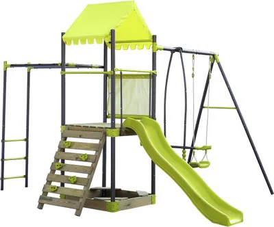 Immagine prodotto di Altalena in metallo "Lucien" con scivolo e sabbiera - Verde