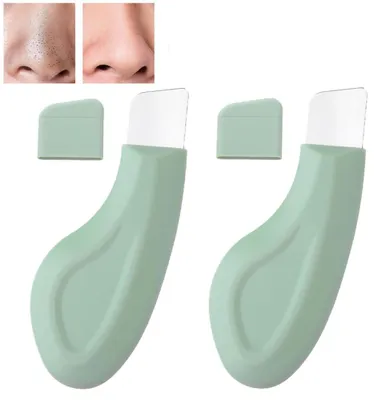 Produktbild von Silikon-Gesichtsschaber - 2x Mitesserentferner - Porenreiniger - Mitesser Entferner für Nase und Gesicht - Tiefenreinigung - Hautpflege - Grün