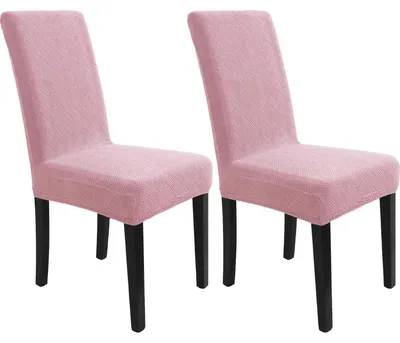 Immagine prodotto di Set di 2 copri-sedia elasticizzati, in tessuto jacquard rosa, lavabili, ideali per sedie da pranzo