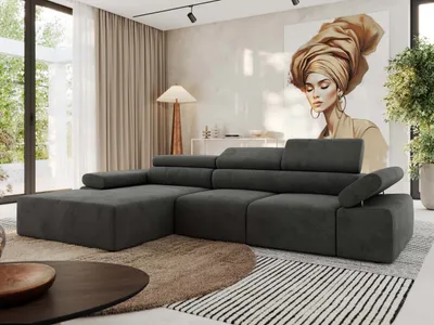 Produktbild von MKS MEBLE L-form Ecksofa RILASSO mit Relax-Funktion, verstellbare Kopfstützen - Dunkelgrau Velvet - Links