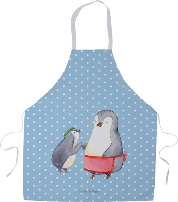 Produktbild von Mr. & Mrs. Panda Kochschürze Pinguin mit Kind - Blau Pastell - Geschenk, Mom, Muttertag, Vorbild Mama, Familie, Grillschürze, Mutter, Arbeitsschürze, Küchenschürze