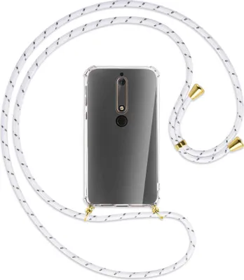 Produktbild von Handykette Backcover-Schutzhülle mit Band (Metall goldfarben) für Nokia 6.1 - weiß/grau