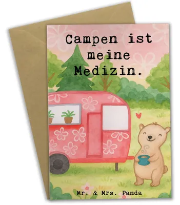 Produktbild von Mr. & Mrs. Panda babykarte Bär Camper Design - Weiß - Geschenk, Zelten, Beileidskarte, einladungskarten, Grußkarten, hochzeitskarten, Roadtrip, dankeskarten, Wohnmobil