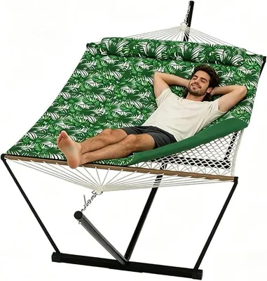 Imagen del producto de Hamaca de 3,7 metros con estructura, para 2 personas, fabricada en poliéster, con capacidad de hasta 204 kg