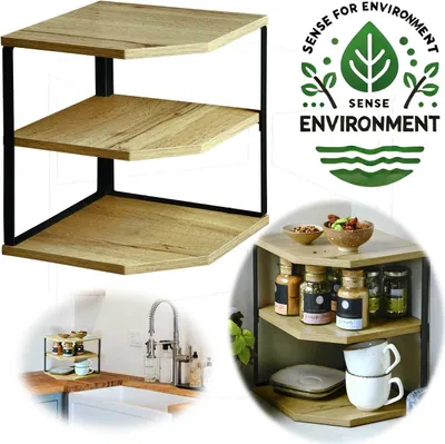 Produktbild von LS-LebenStil Küchenregal Eckregal Holz 27cm Stehendes Aufbewahrungsregal für Arbeitsplatte Küche Bad Gewürzregal über Eck Dekoregal Gewürze Organizer