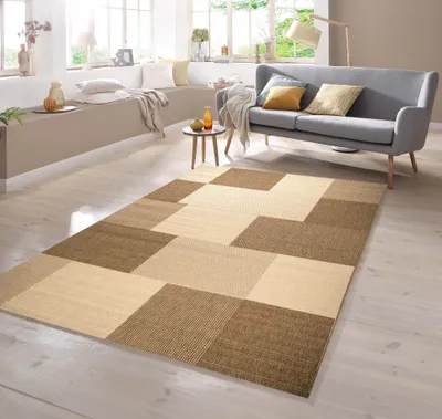 Zdjęcie produktu dla Dywan o wyglądzie sizalu, wzór w kratkę, kolor brązowo-beżowy, wymiary – 60 x 110 cm